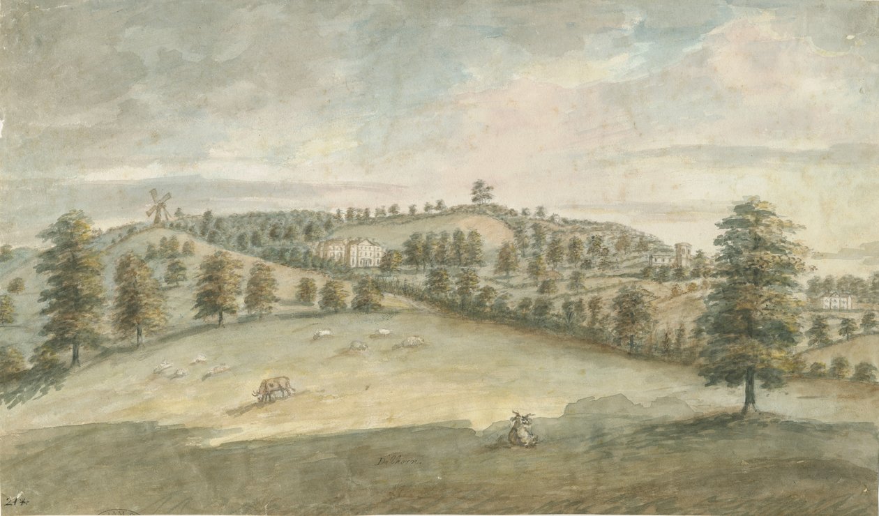 Dilhorne Hall: pintura a aquarela, sd [1762-1802] (pintura) de Stebbing Shaw