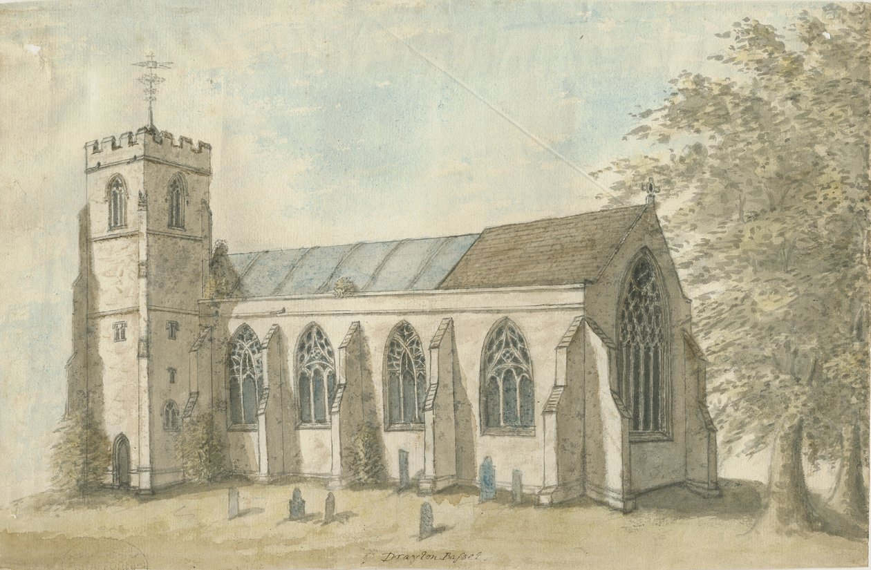 Igreja Drayton Bassett: pintura em aquarela, nd [1762-1802] de Stebbing Shaw