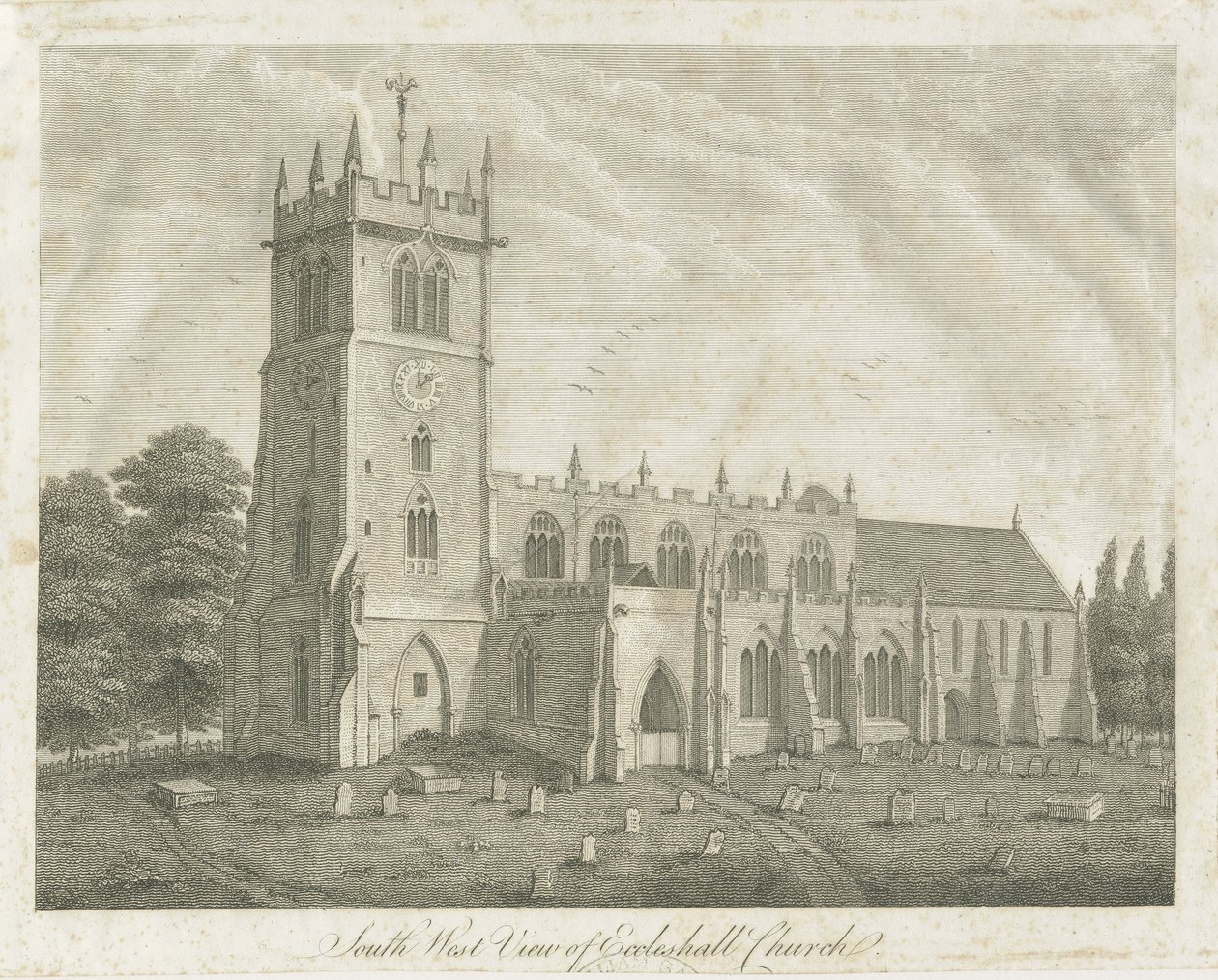 Igreja Eccleshall: gravura, sd [séc. 18] (impressão) de Stebbing Shaw