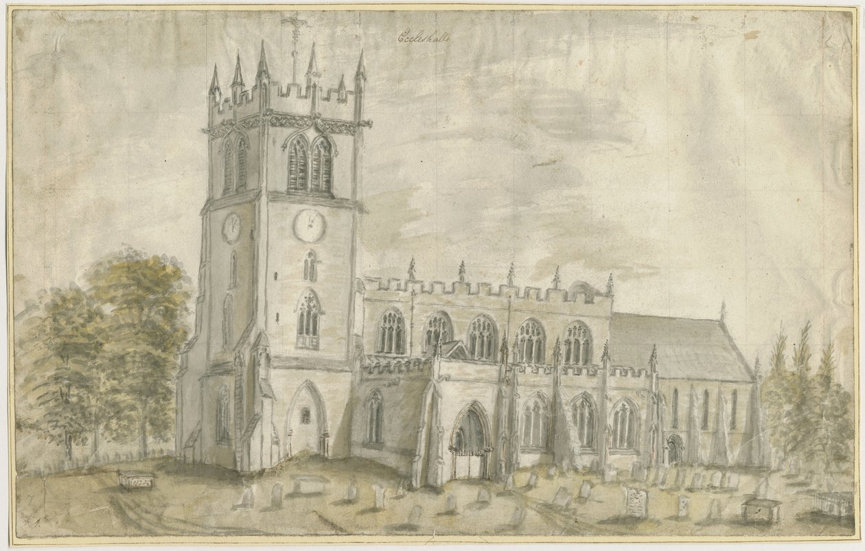 Igreja Eccleshall: pintura em aquarela, nd [1762-1802] de Stebbing Shaw