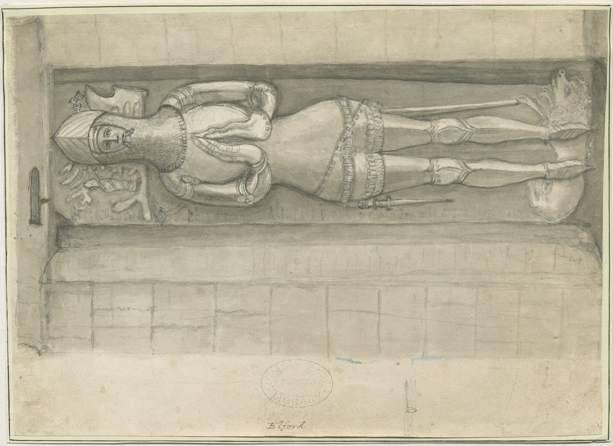 Igreja de Elford: desenho sépia, nd [1762-1802] (desenho) de Stebbing Shaw