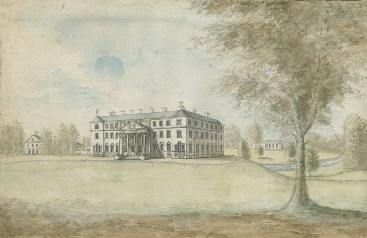 Fisherwick Hall: pintura em aquarela, nd [1774-1802] de Stebbing Shaw