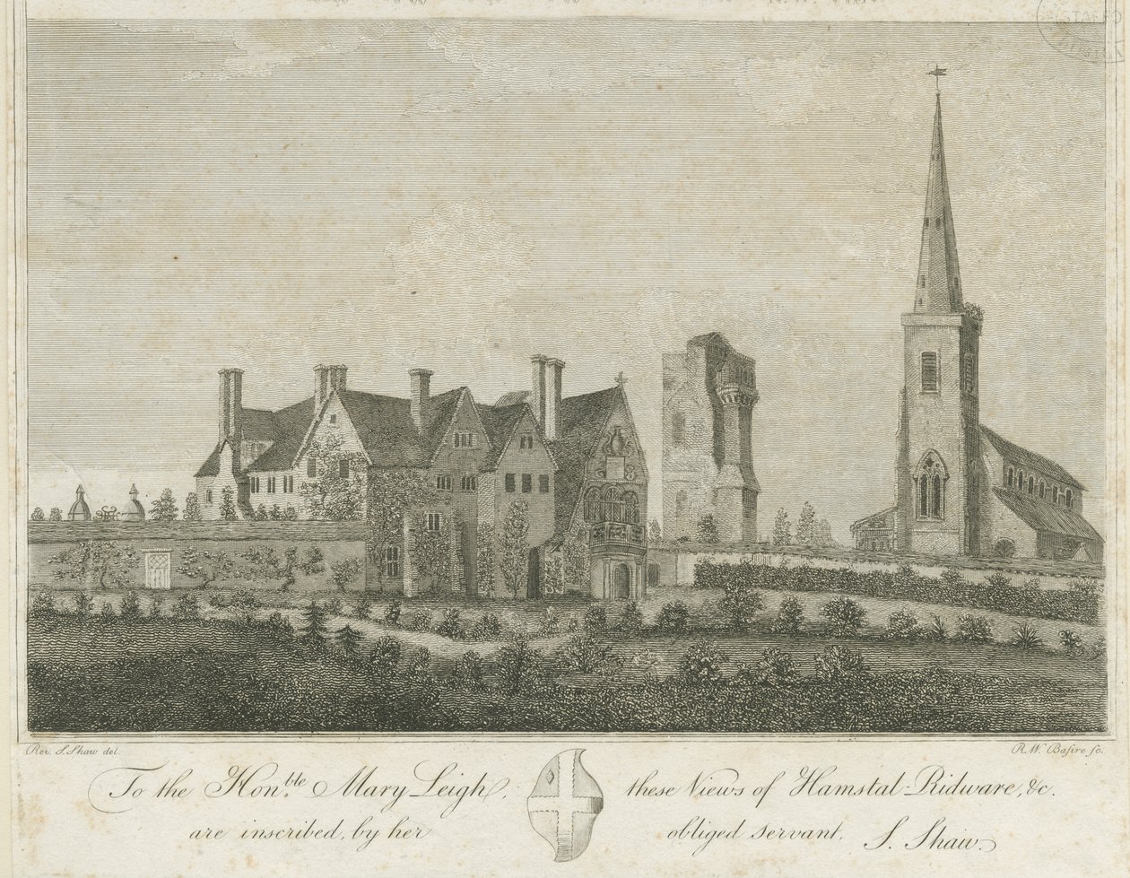 Hamstall Ridware - Igreja e casa senhorial: engraving, nd [1762-1802] de Stebbing Shaw