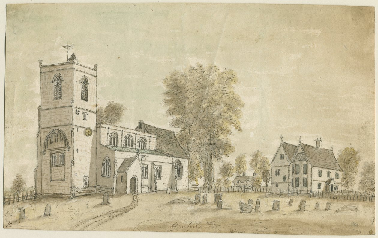 Igreja de Hanbury: pintura em aquarela, 1791 de Stebbing Shaw