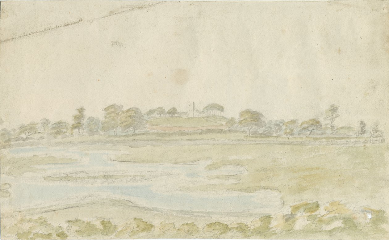 Igreja de High Offley: pintura em aquarela, nd [1762-1802] de Stebbing Shaw