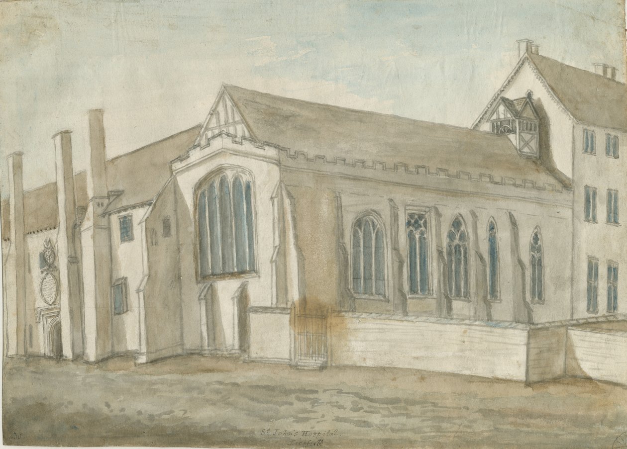 Lichfield - Hospital e Capela de São João: pintura em aquarela, sd [1762-1802] (pintura) de Stebbing Shaw