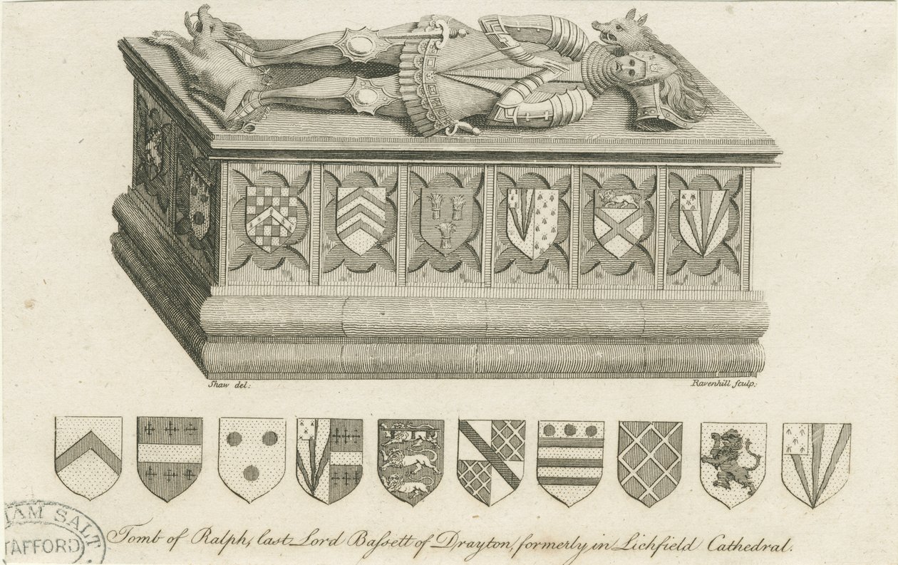 Catedral de Lichfield - Tumba de Lord Bassett: gravura, sd [c 1791] (impressão) de Stebbing Shaw