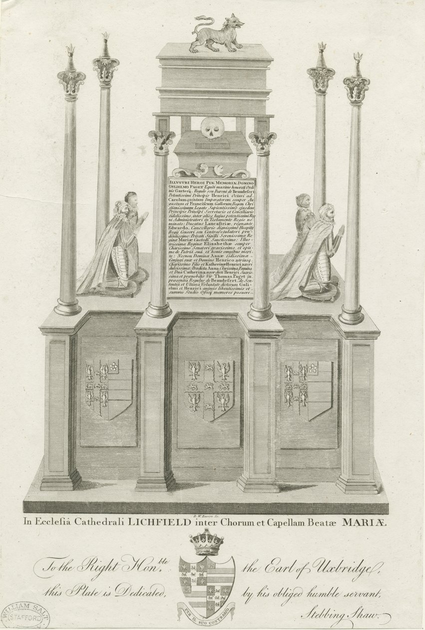Catedral de Lichfield - Tumba de William Paget: gravura, nd [1762-1798] (impressão) de Stebbing Shaw
