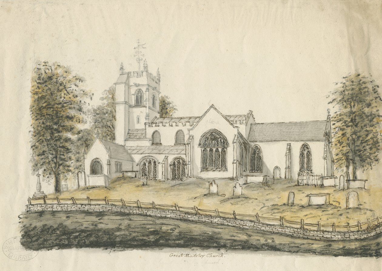 Igreja de Madeley: desenho em aquarela, nd [1762-1802] de Stebbing Shaw
