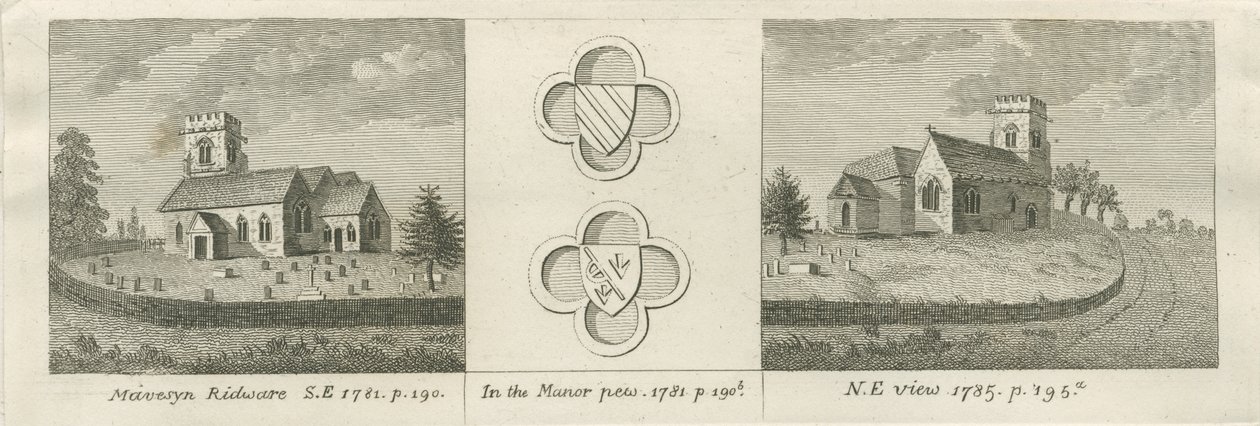 Igreja Mavesyn Ridware: gravura, 1781 de Stebbing Shaw