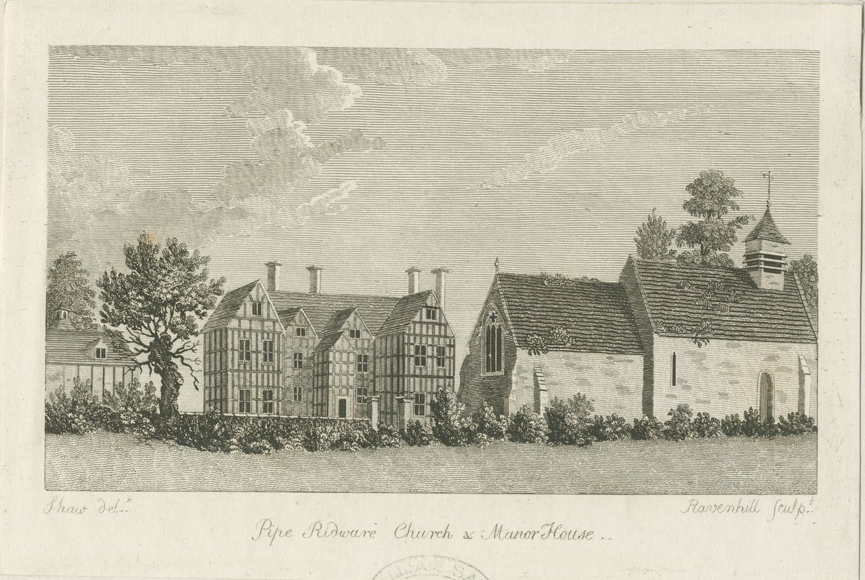 Igreja e mansão de Pipe Ridware: gravura, nd [1762-1798] de Stebbing Shaw