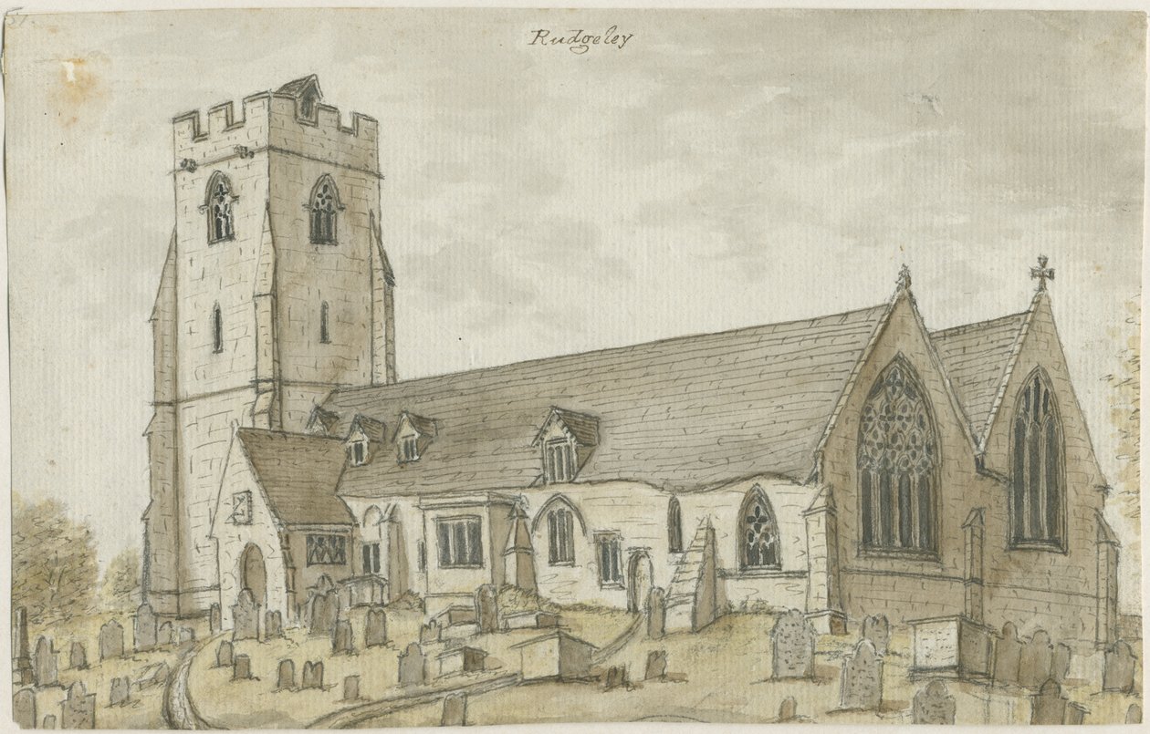 Igreja de Rugeley (Antiga): pintura a aquarela, nd [1762-1802] (pintura) de Stebbing Shaw
