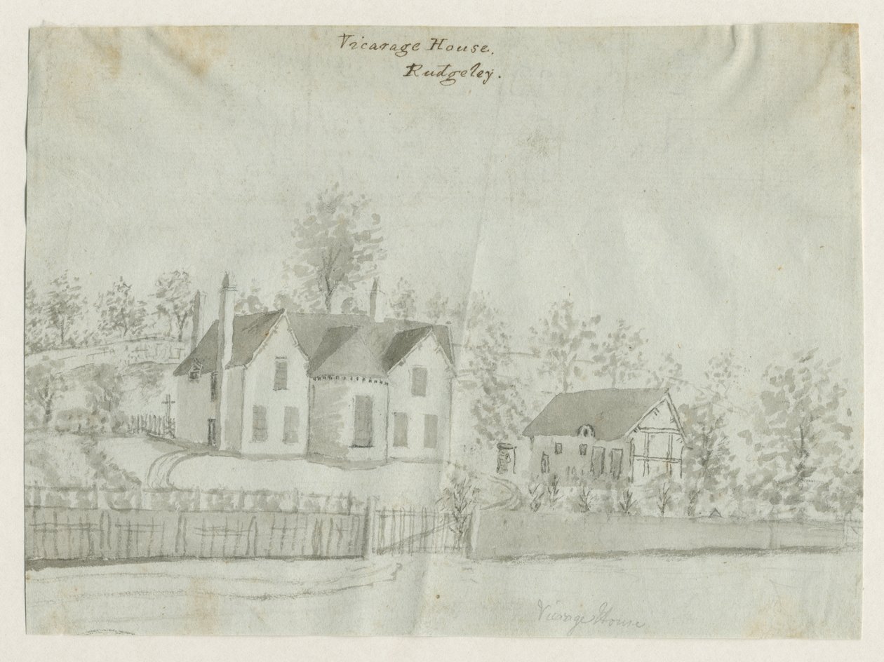 Rugeley Town - Vicarage: desenho lavado em sépia, nd [1762-1802] (desenho) de Stebbing Shaw