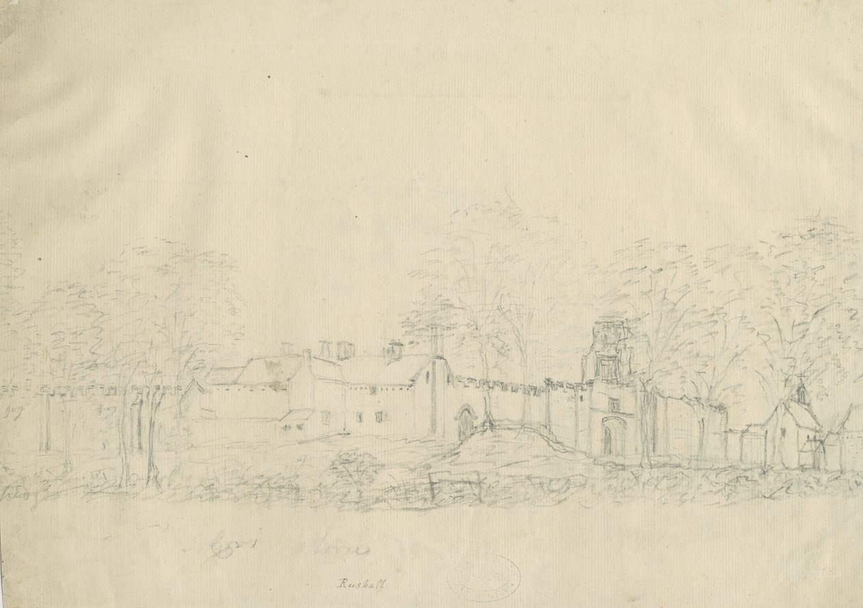 Rushall Castle - Hall: desenho a lápis, nd [1762-1802] (desenho) de Stebbing Shaw