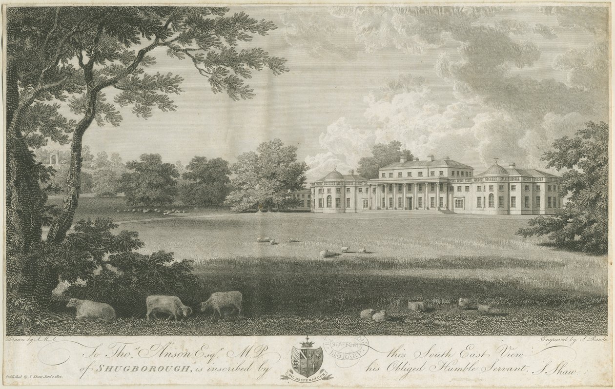Shugborough Hall: gravura, nd [c 1802] (impressão) de Stebbing Shaw