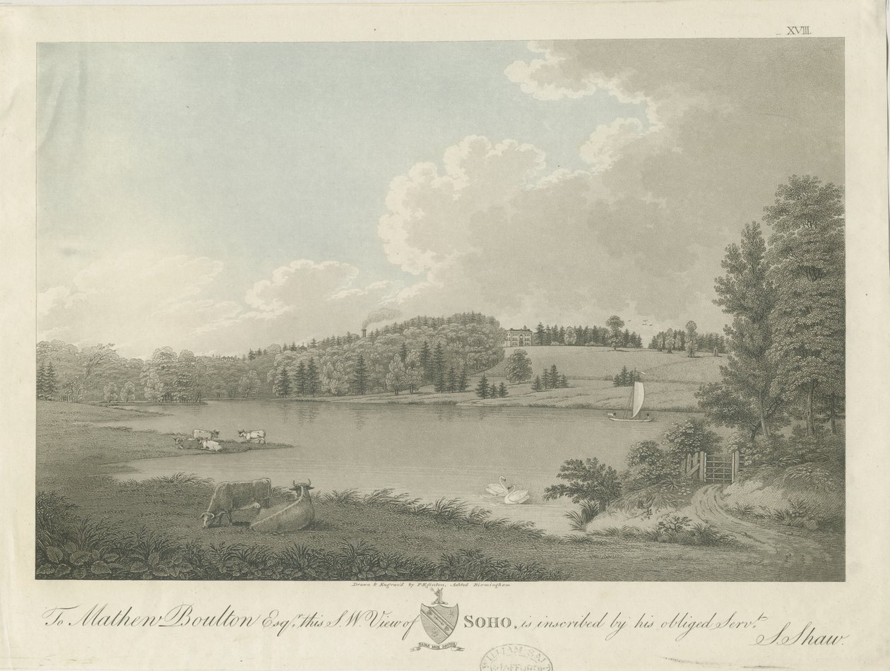 Soho - Casa de [Matthew Boulton]: gravura, sd [c 1798] (impressão) de Stebbing Shaw