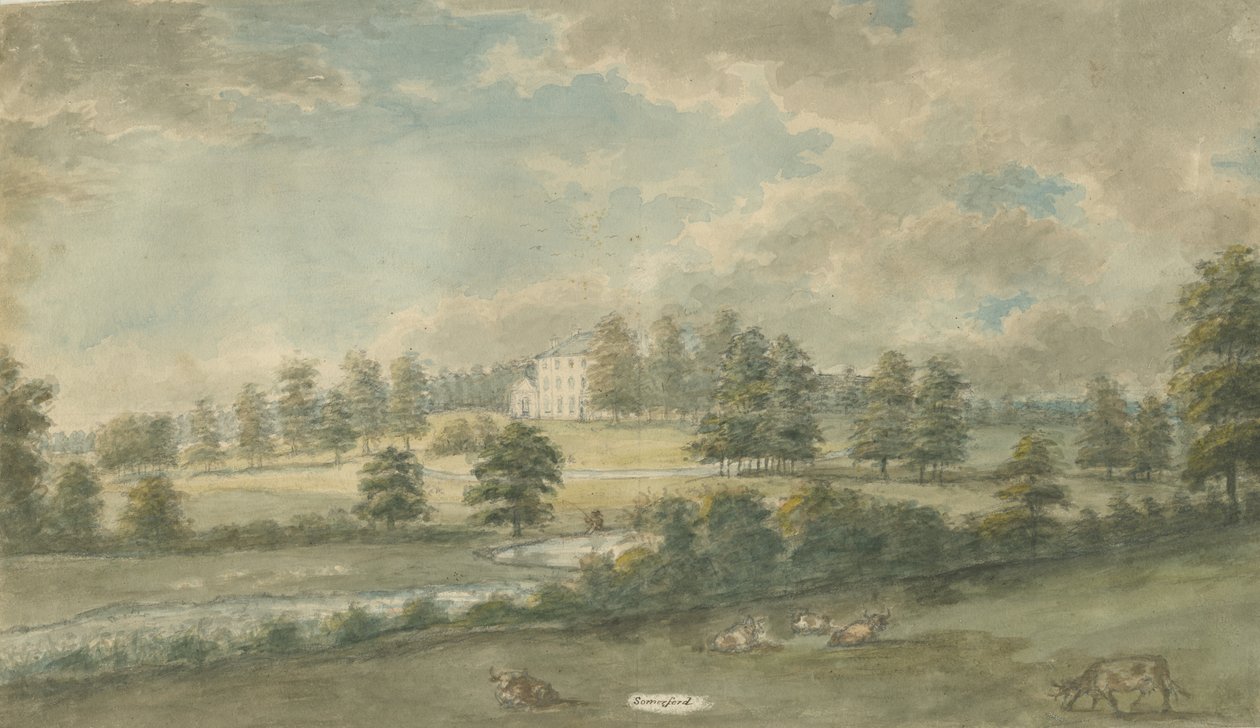Somerford Hall: pintura a aquarela, nd [1762-1802] de Stebbing Shaw