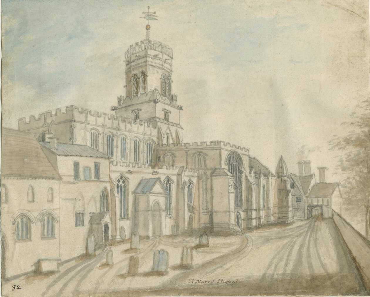 Stafford - Igreja de Santa Maria: pintura em aquarela, sd [c 1790] (pintura) de Stebbing Shaw