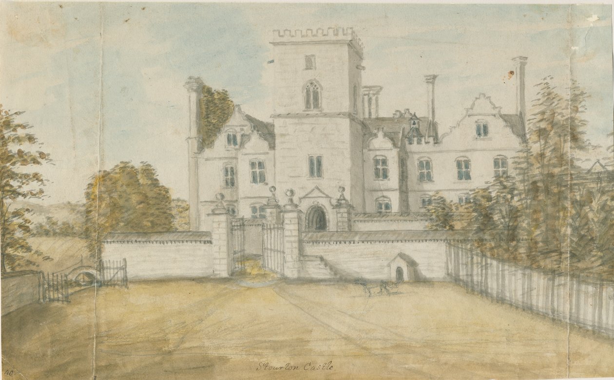 Castelo de Stourton: gravura, nd [1762-1798] de Stebbing Shaw