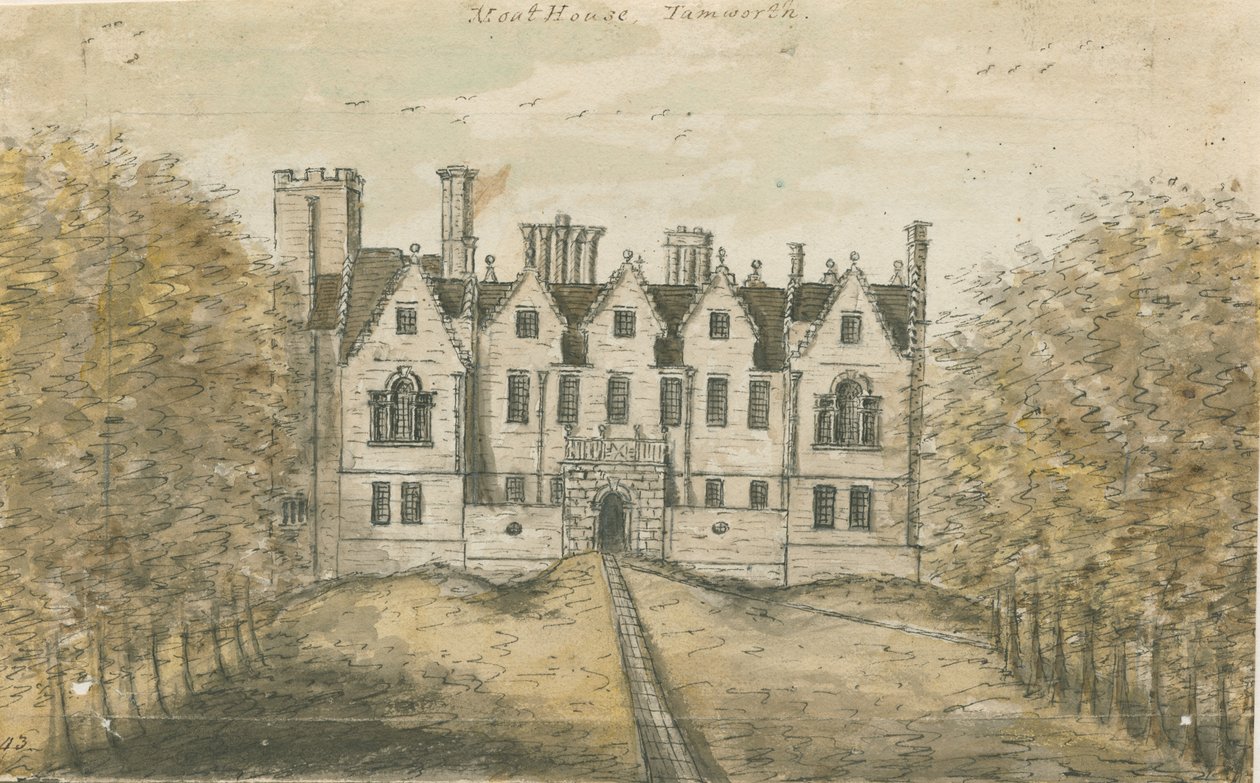 Tamworth - The Moat House: pintura a aquarela, nd [1762-1802] de Stebbing Shaw