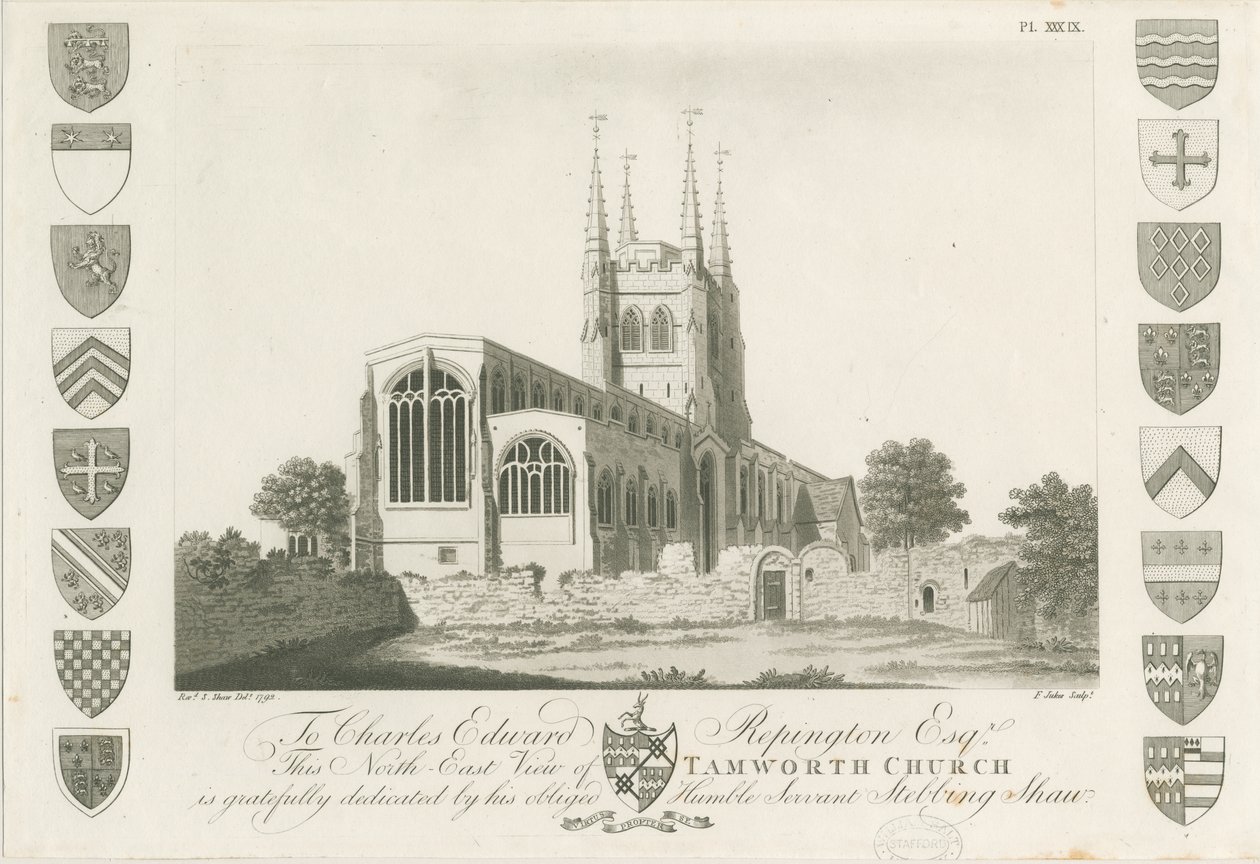Igreja de Tamworth: gravura em água-tinta, 1792 de Stebbing Shaw