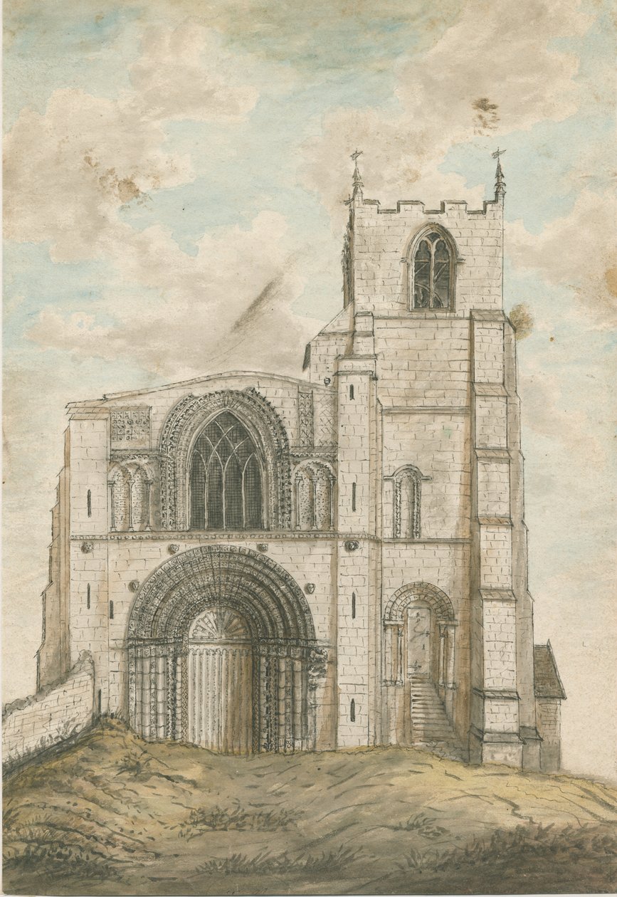 Igreja do Priorado de Tutbury: pintura em aquarela, nd [1762-1802] de Stebbing Shaw
