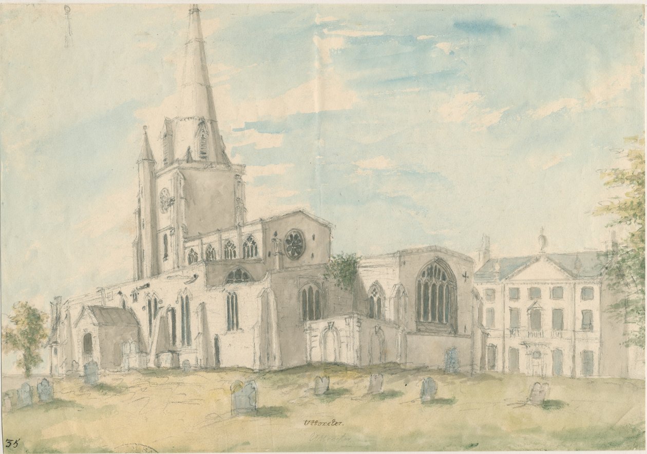 Igreja Uttoxeter [Antiga]: pintura em aquarela, nd [1794] de Stebbing Shaw