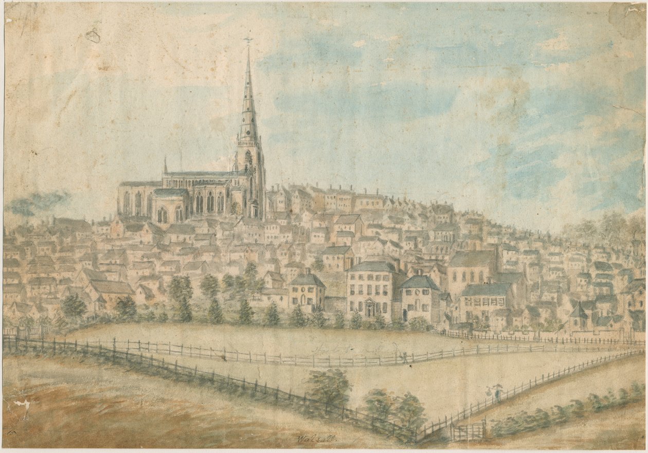 Walsall Town - North West View: pintura em aquarela, nd [c 1798] de Stebbing Shaw