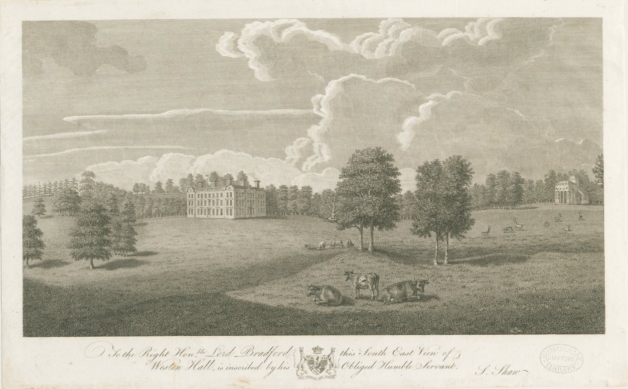 Weston-under-Lizard - Hall: engraving, nd [1762-1802] (imprimir) de Stebbing Shaw