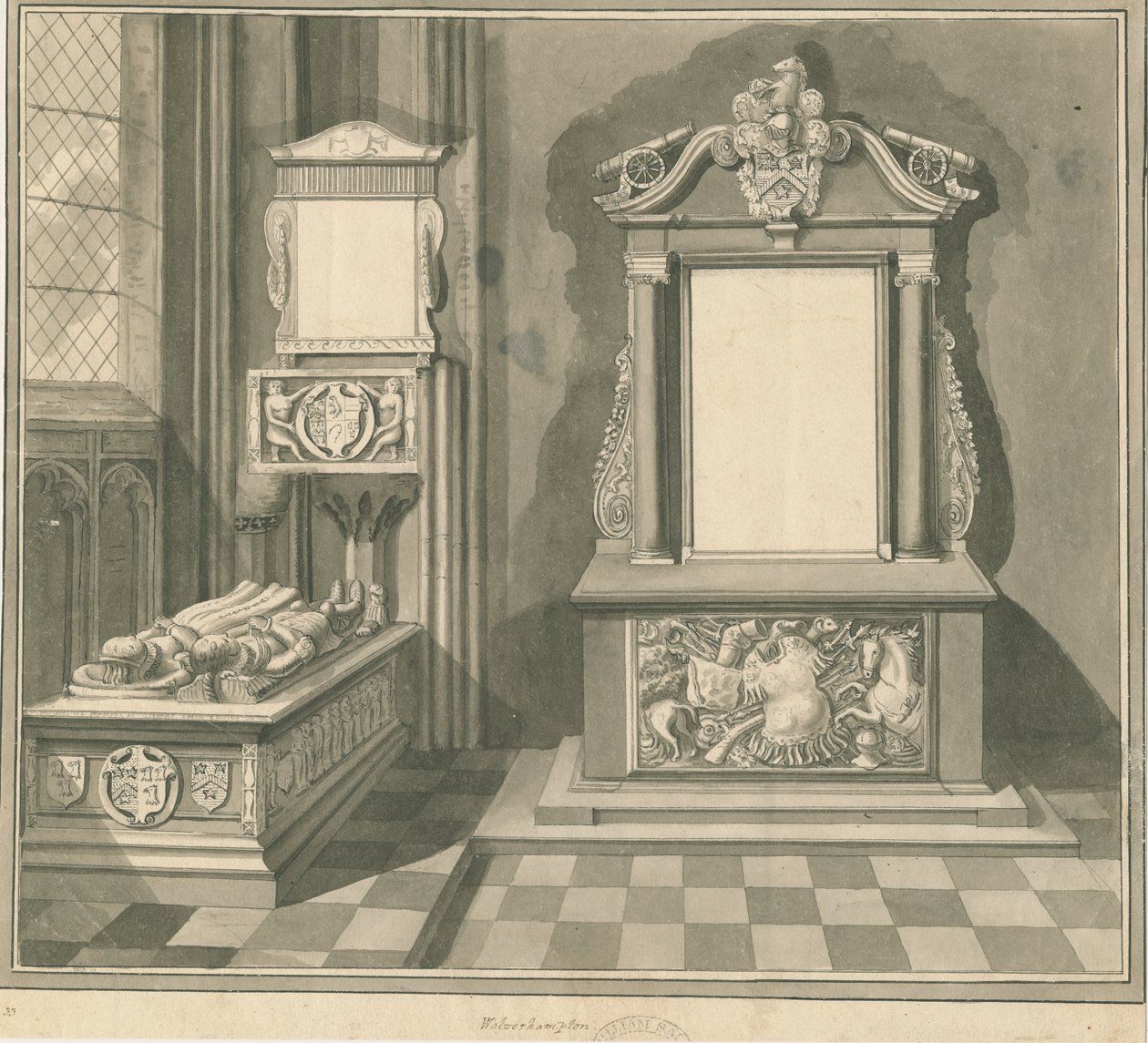 Wolverhampton - Túmulos de Thomas Lane e John Lane na Igreja de São Pedro: desenho a caneta e sépia, sd [final do século 18] (desenho) de Stebbing Shaw
