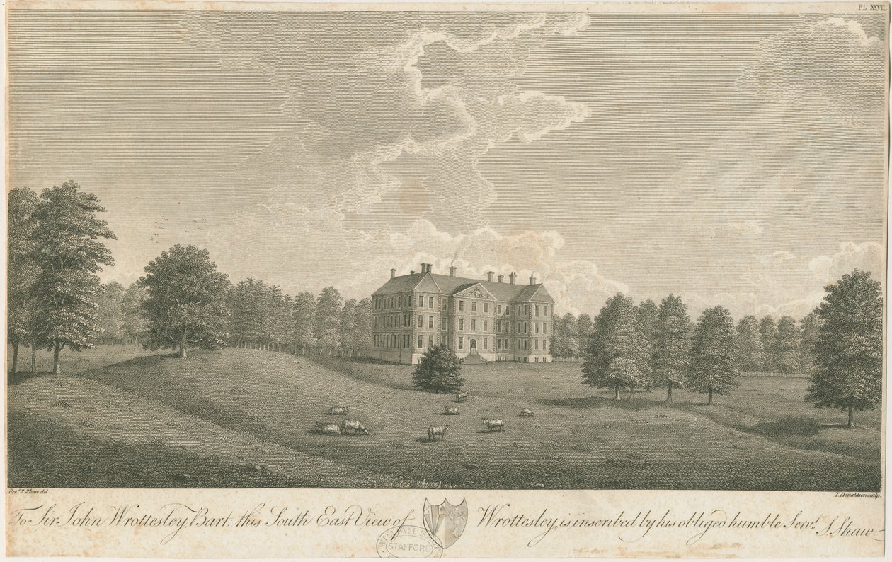 Wrottesley Hall: gravura, nd [c 1798] (impressão) de Stebbing Shaw