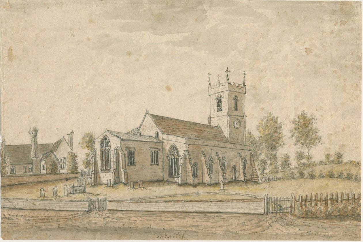 Igreja Yoxall: pintura em aquarela, nd [1762-1802] de Stebbing Shaw