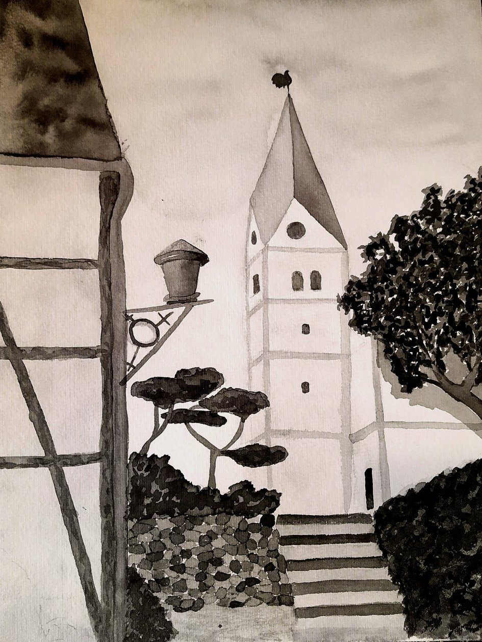 Igreja de St. Aegidius a preto e branco de Steegs Art Karin