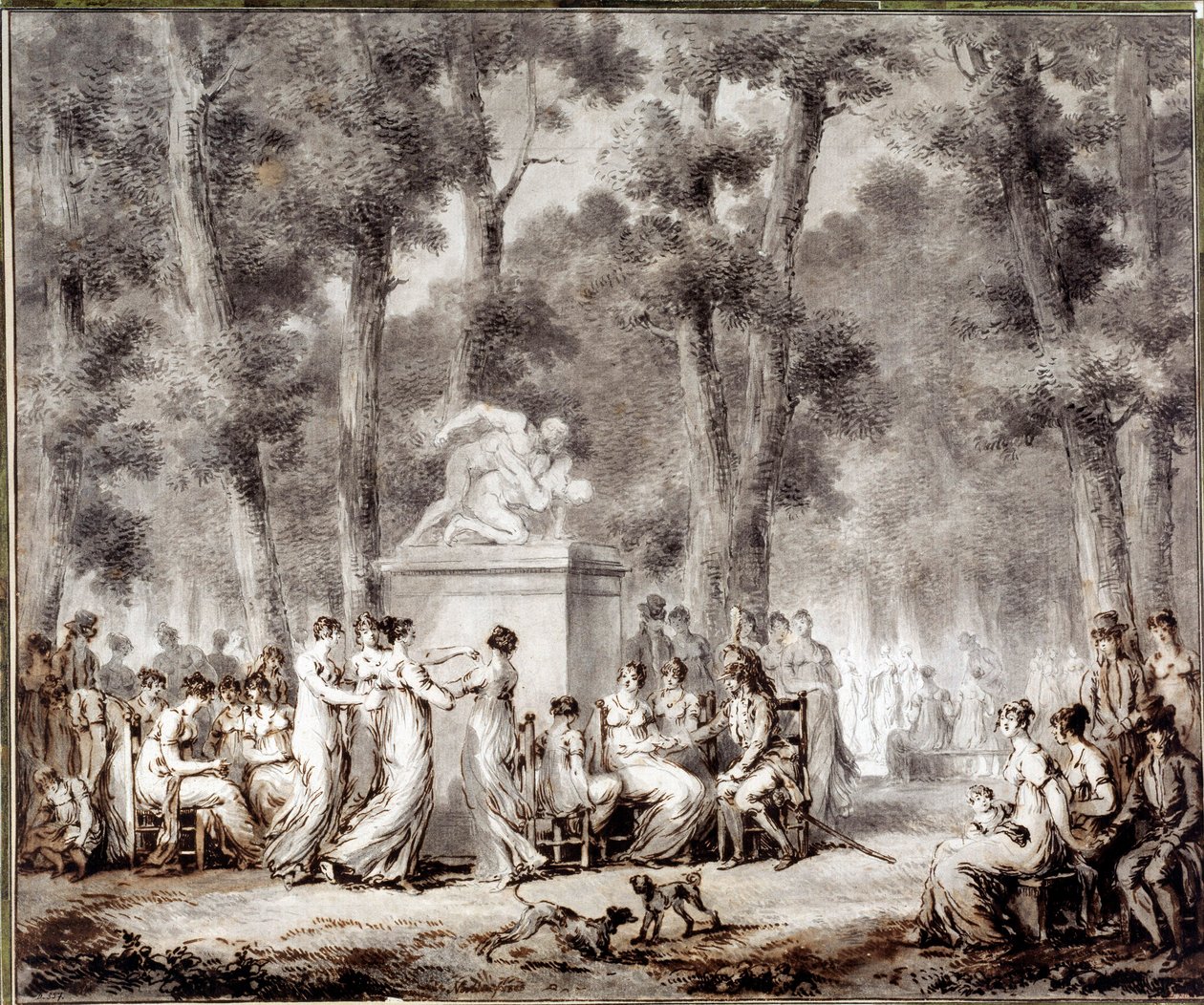 Vista do terraço Tuileries em 1807 Saída mundial para o parque. Desenho de Jean Pierre Norblin De La Gourdaine (1745-1830) de Stefan Juliusz Norblin de la Gourdaine