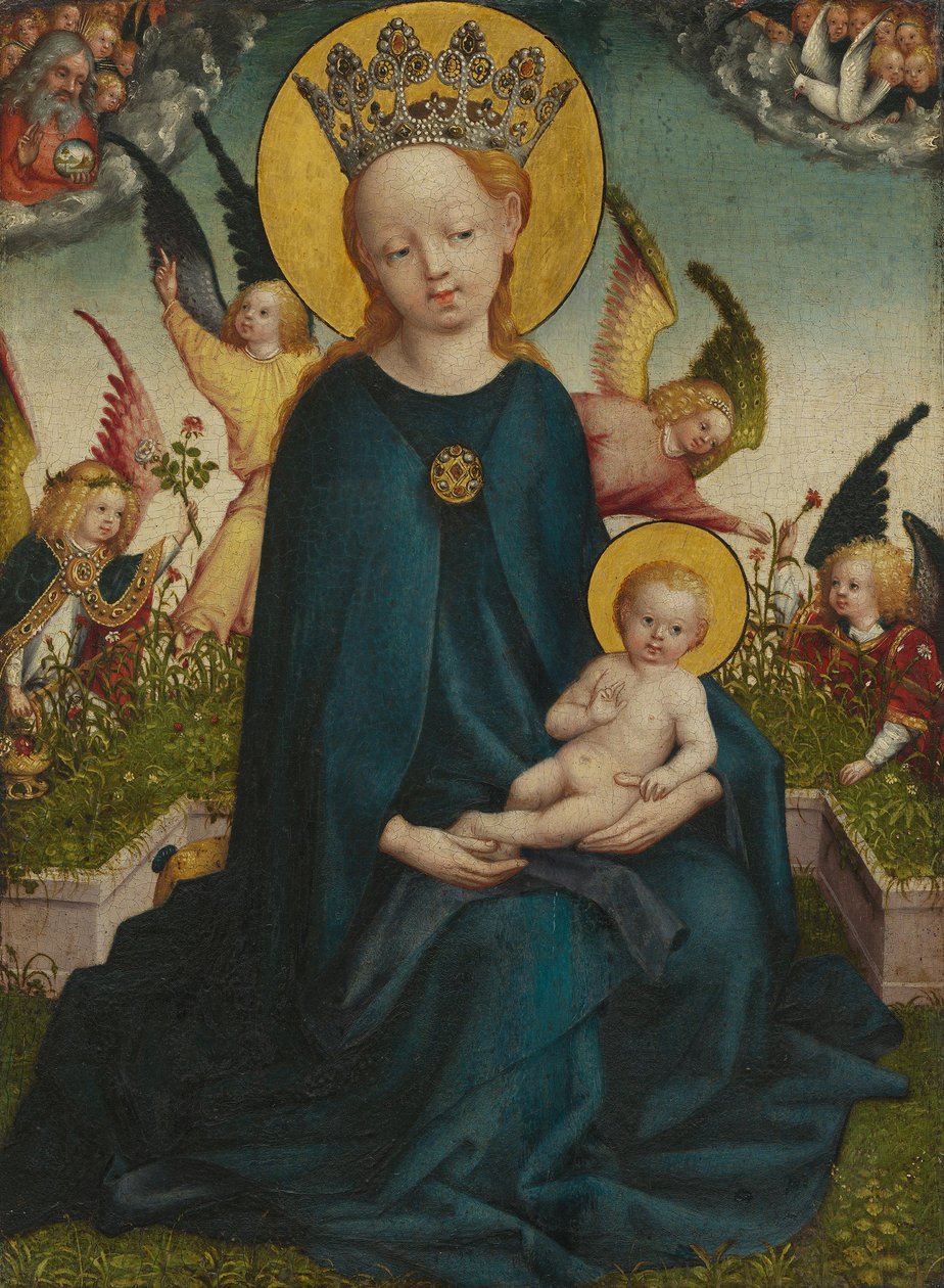 Maria com o Menino Jesus diante do banco de relva de Stefan Lochner
