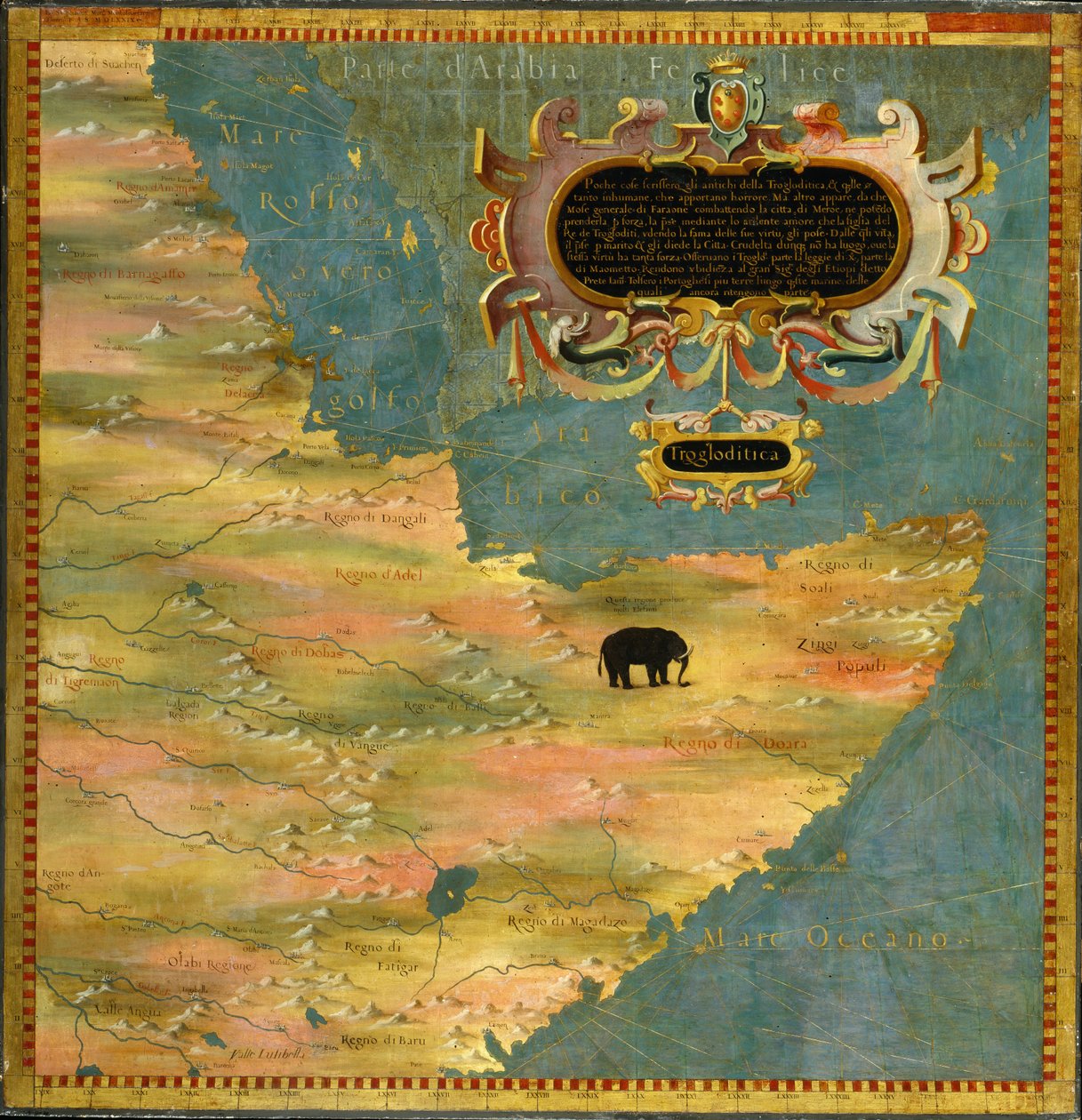 Corno de África: Etiópia e Somália (África) de Stefano Bonsignori 1589