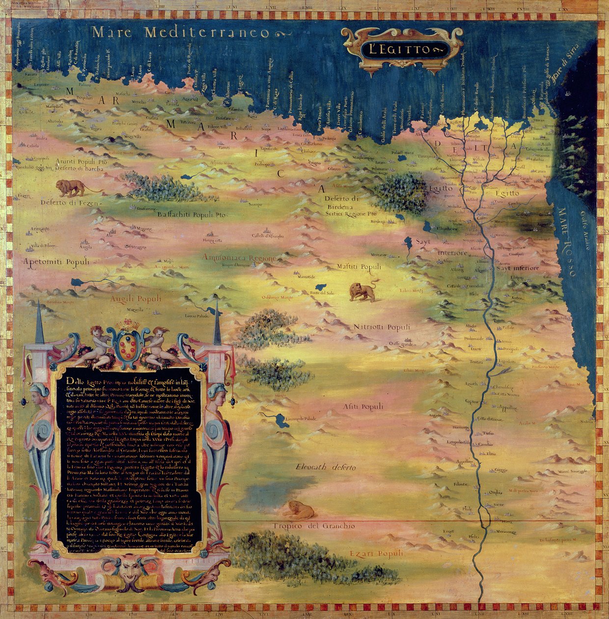 Mapa do Egito do século XVI, da &39;Sala delle Carte Geografiche&39; (Salão dos Mapas Geográficos) 1575 de Stefano Bonsignori