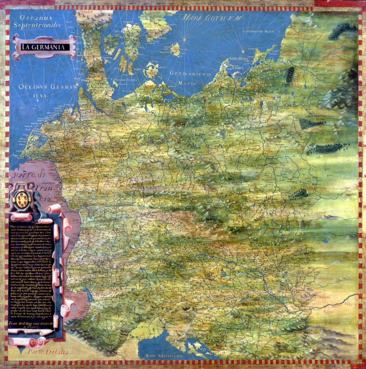 Mapa da Alemanha do século XVI, da &39;Sala delle Carte Geografiche&39; (Salão dos Mapas Geográficos) 1575 de Stefano Bonsignori