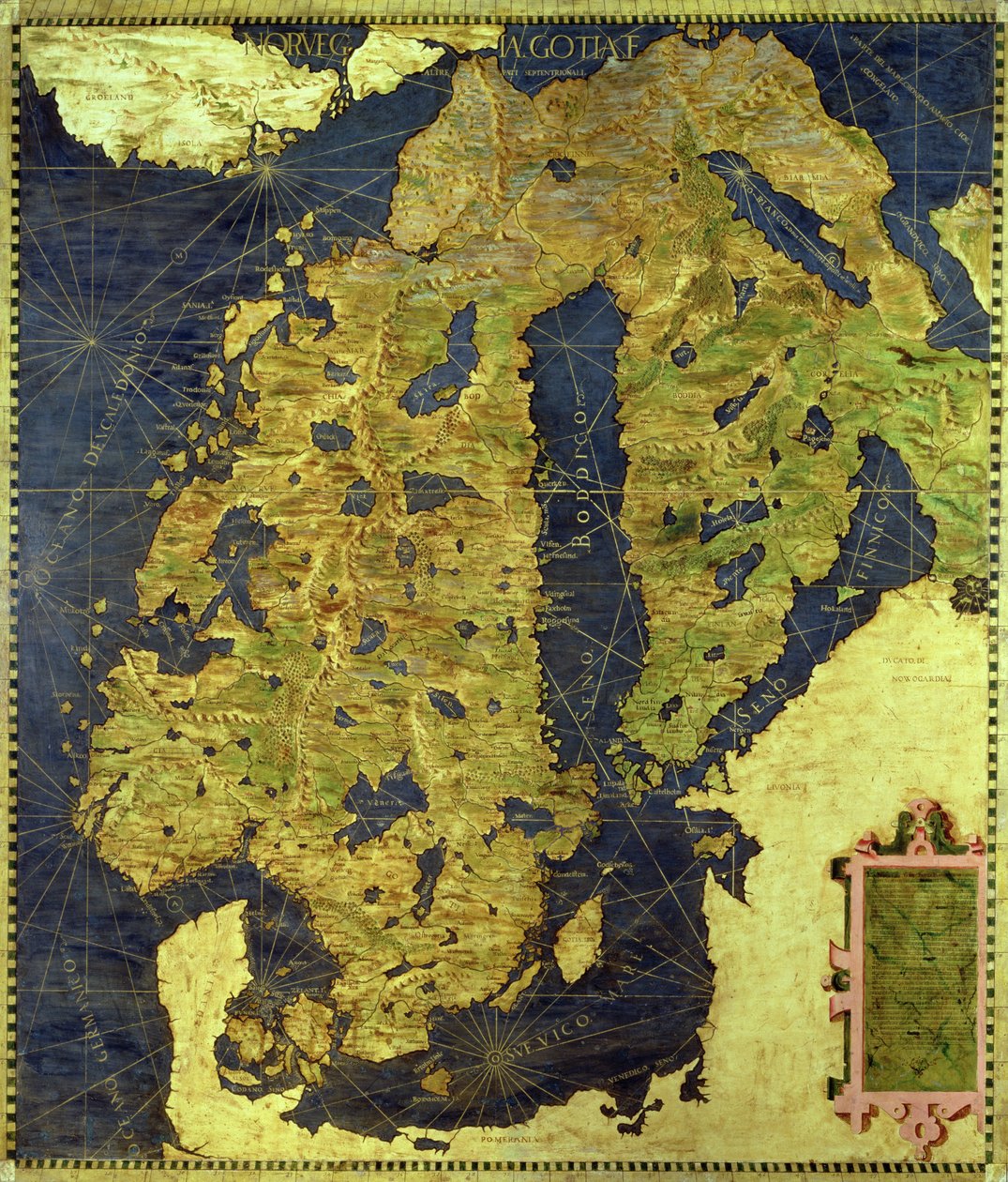 Mapa da Escandinávia do século XVI, da &39;Sala delle Carte Geografiche&39; (Salão dos Mapas Geográficos) 1575 de Stefano and Danti, Egnazio Bonsignori