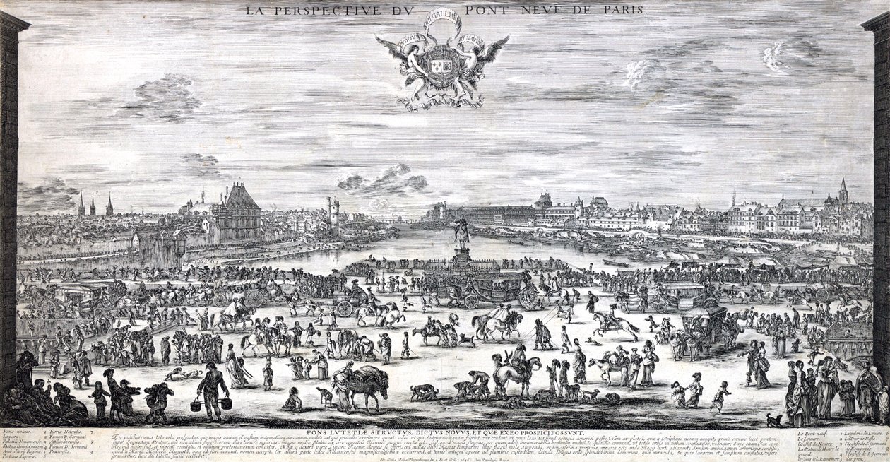 A perspectiva da Pont Neuf em Paris de Stefano della Bella