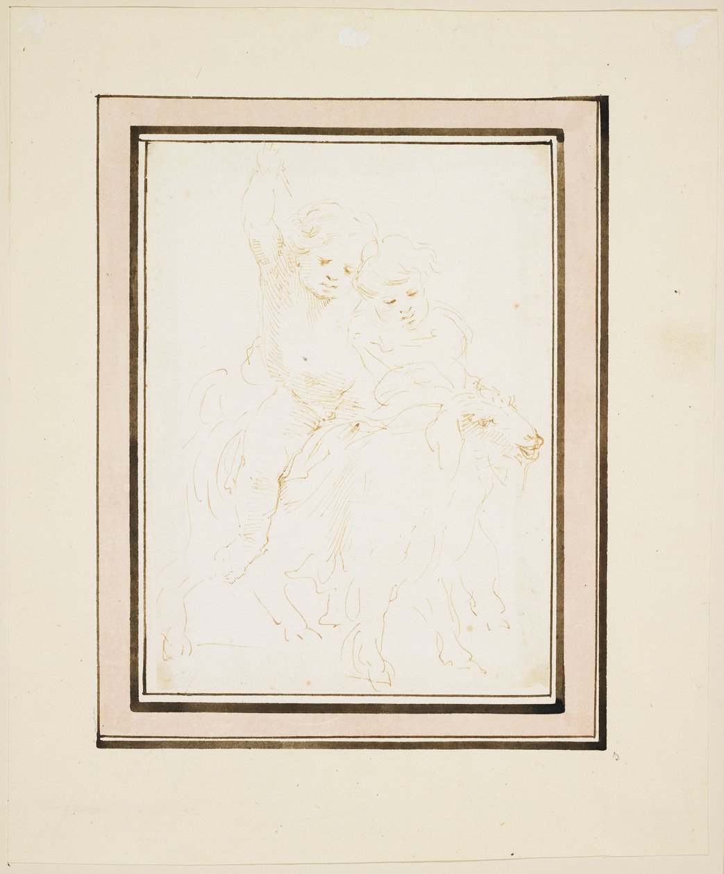 Dois Putti em uma cabra, c.1640 (pena e tinta marrom) de Stefano della Bella