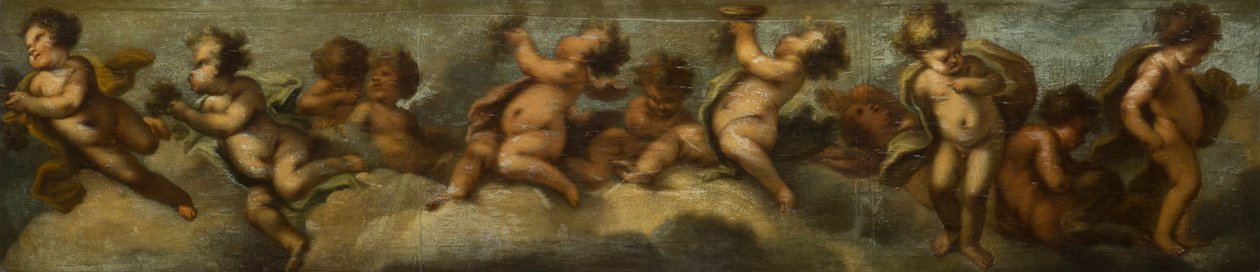 Putti disporting, c.1655-72 (papel colocado em lona com protecção de vidro) de Stefano (after) Magnasco