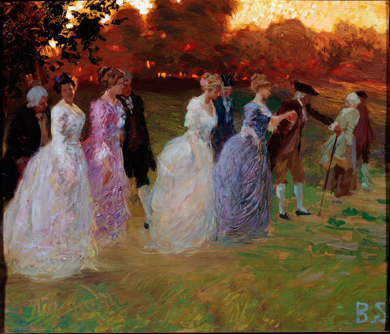 O regresso do palácio Jovens elegantes que regressam de um evento mundial (festa ou recepção) (Regresso do palácio) Pintura de Stefano Baghino (1881-1920) genes, Galleria d