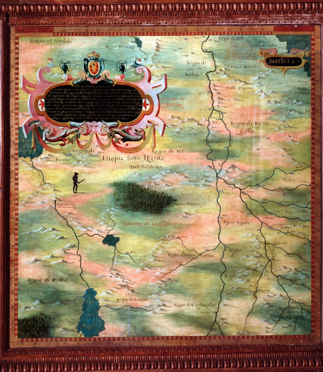África (Núbia e Egito) Mapa feito por Stefano Bonsignori (? -1589) cosmógrafo e pintor italiano. Por volta de 1581. Florença, Palazzo Vecchio, Sala del Mappamondo de Stefano Buonsignori