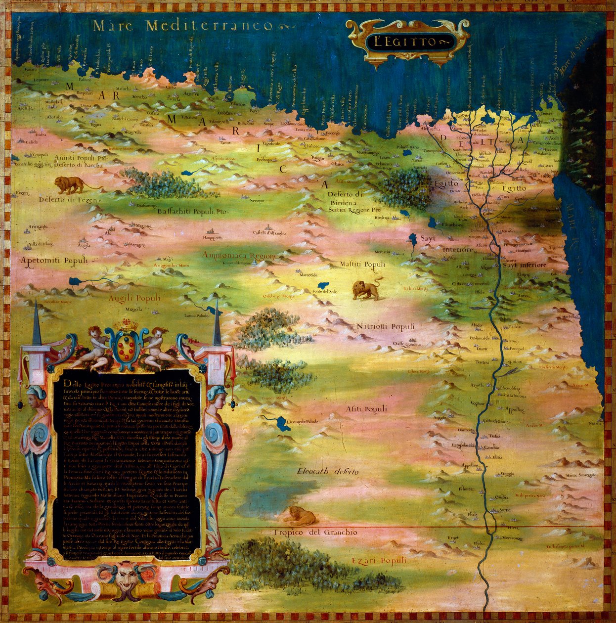 Mapa do Egito por Stefano Bonsignori (Buonsignori) (falecido em 1589) 1581 Pintura dos armários da sala de mapas geográficos. Palazzo Vecchio, Sala del Mappamondo Florence de Stefano Buonsignori