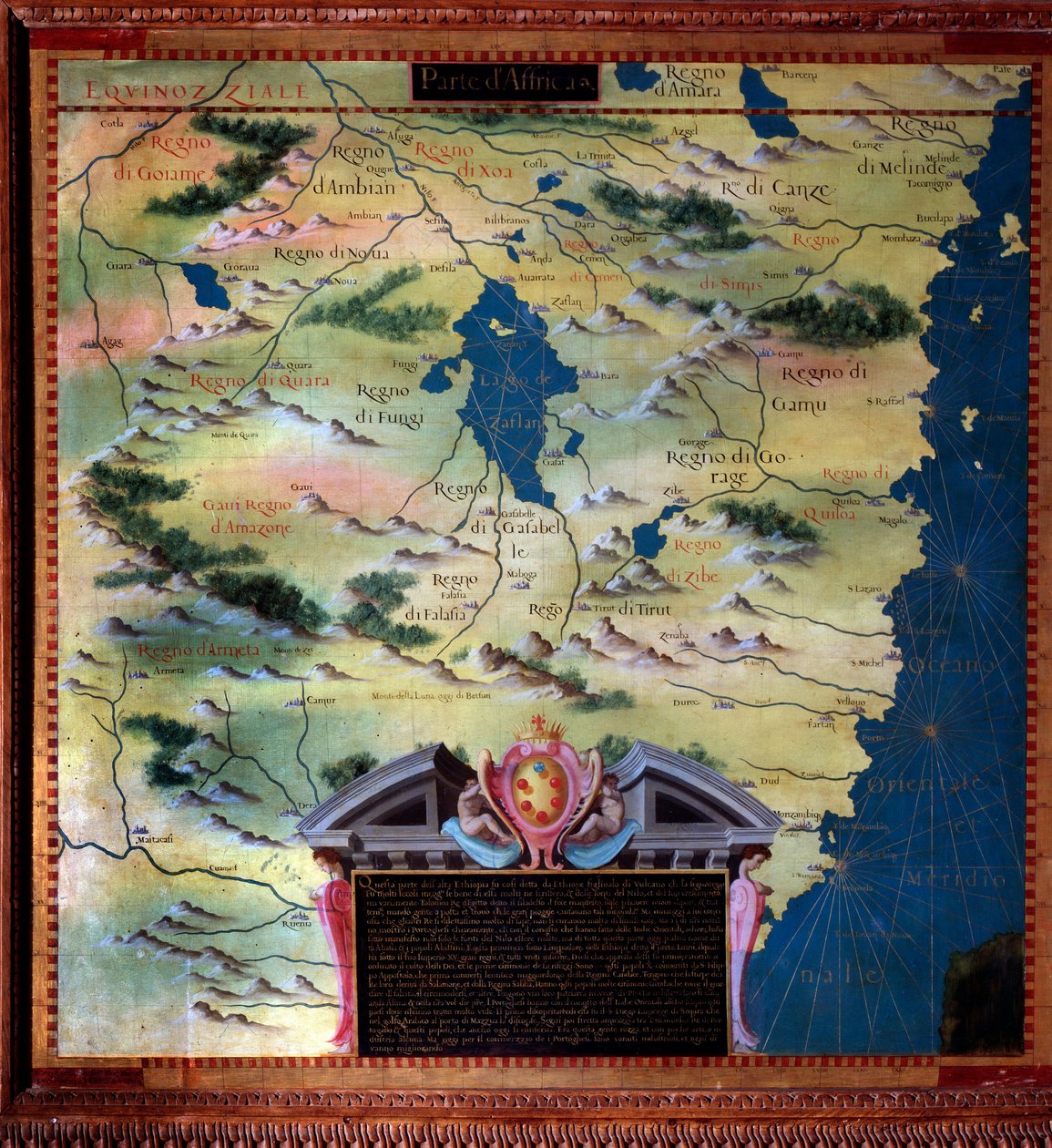 África do Sul (Moçambique) Mapa feito por Stefano Bonsignori (? -1589) cosmógrafo e pintor italiano. Por volta de 1581. Florença, Palazzo Vecchio, Sala del Mappamondo de Stefano Buonsignori