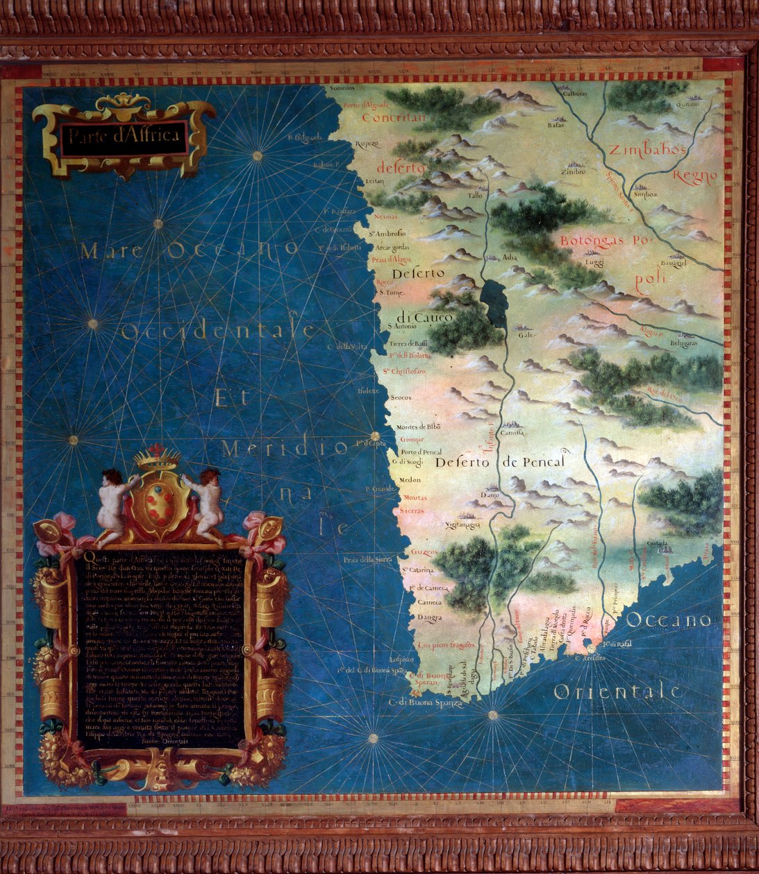 África do Sul e Cabo da Boa Esperança Mapa feito por Stefano Bonsignori (? -1589) cosmógrafo e pintor italiano. Por volta de 1581. Florença, Palazzo Vecchio, Sala del Mappamondo de Stefano Buonsignori