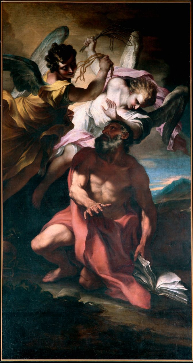 São Jerônimo flagelo pelos anjos Pintura por Stefano Maria Legnani (il Legnanino) (1660-1715) Genes, Chiesa San Girolamo de Stefano Maria Legnani