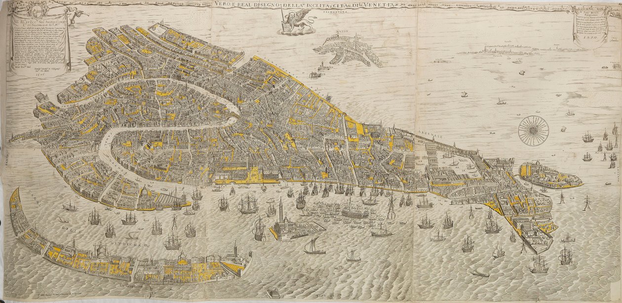Desenho real e real da citação incluída de Venetia. Panorama de Veneza, 1676. de Stefano Scolari