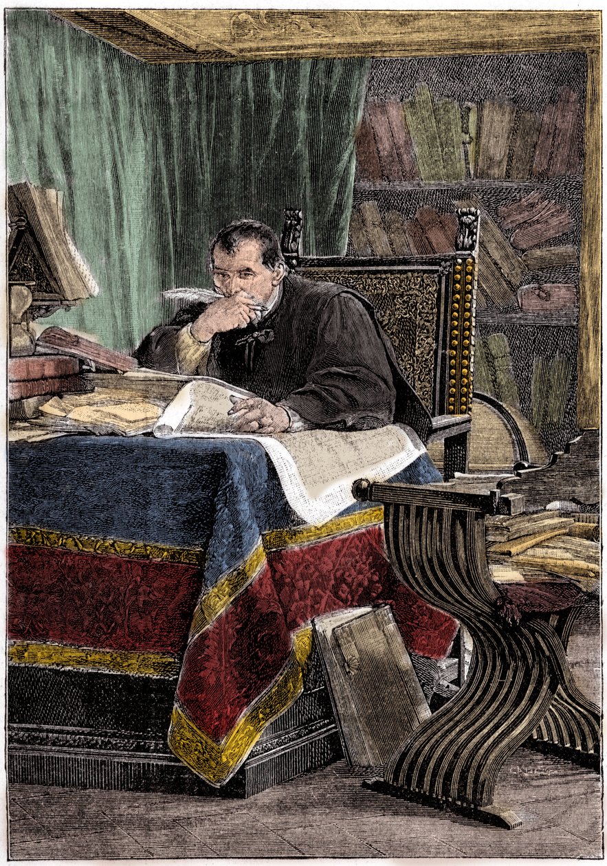 Retrato de Niccolo Machiavelli (1469-1527) (gravura) de Stefano Ussi